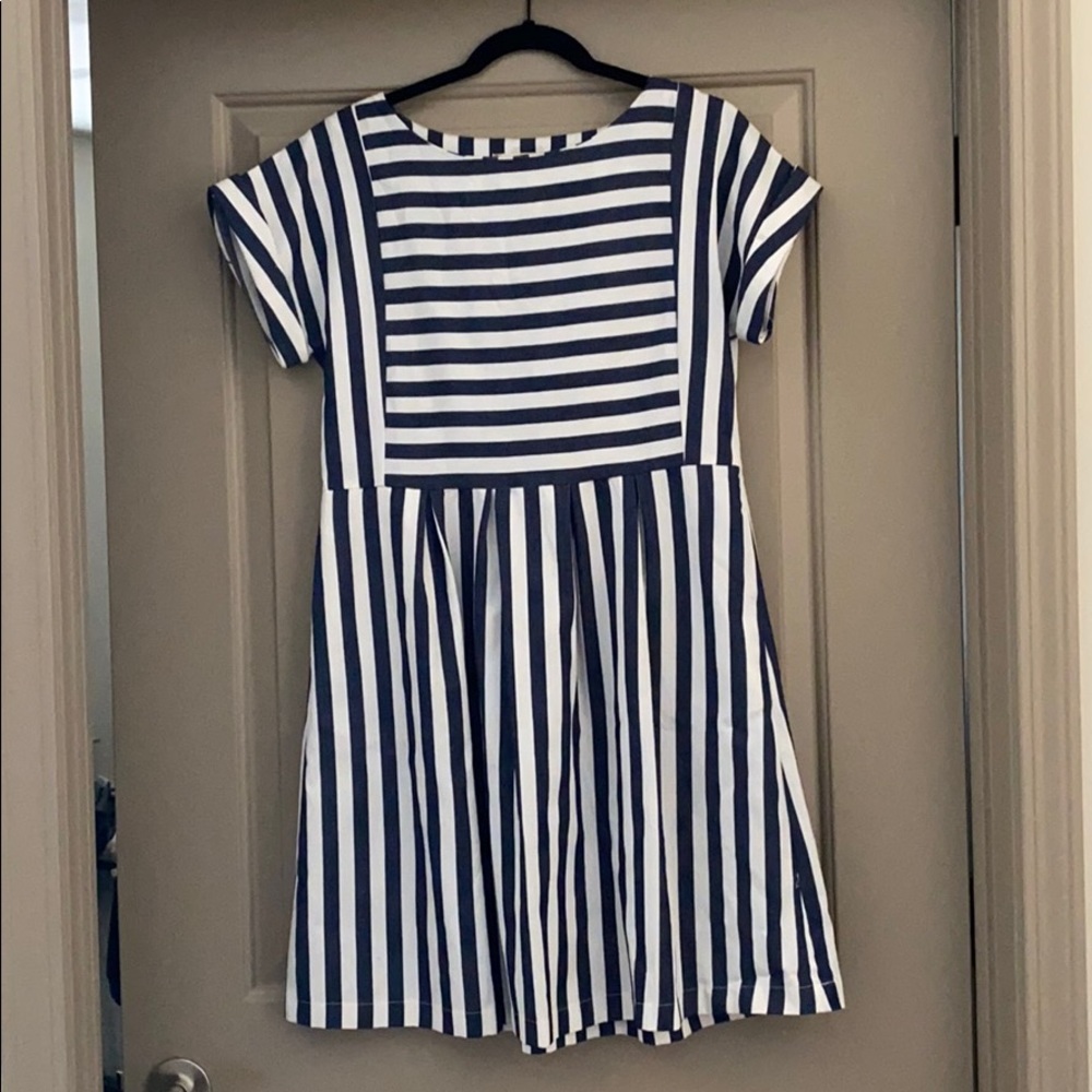 Blue and white striped dress